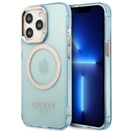 Guess Gold Outline permatomas MagSafe dėklas iPhone 13 Pro / iPhone 13 - mėlynas