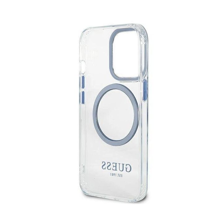 Guess metalinių kontūrų MagSafe dėklas iPhone 13 Pro / iPhone 13 - mėlynas