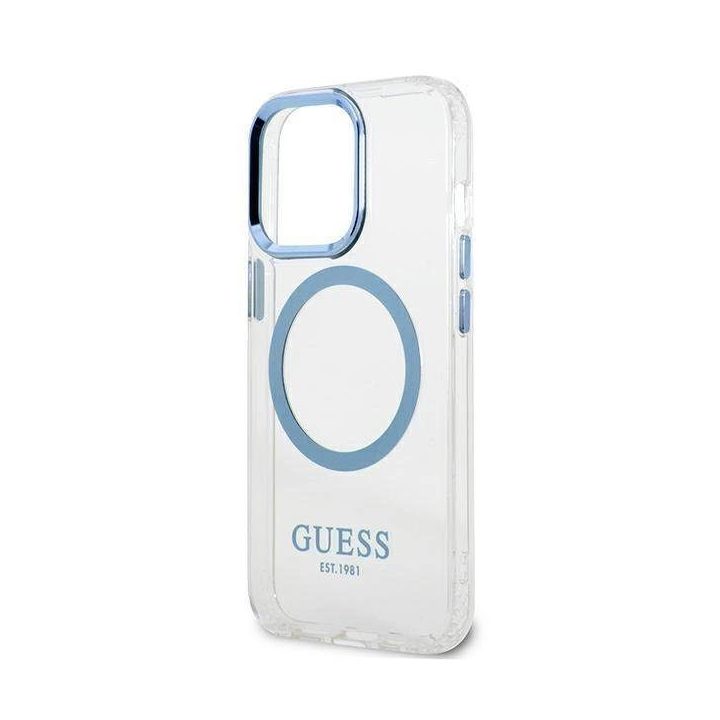 Guess metalinių kontūrų MagSafe dėklas iPhone 13 Pro / iPhone 13 - mėlynas