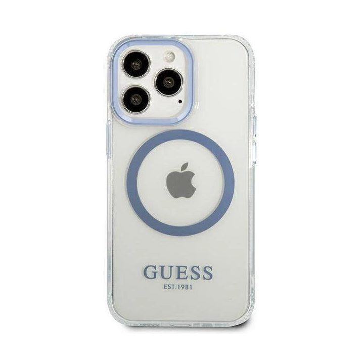 Guess metalinių kontūrų MagSafe dėklas iPhone 13 Pro / iPhone 13 - mėlynas