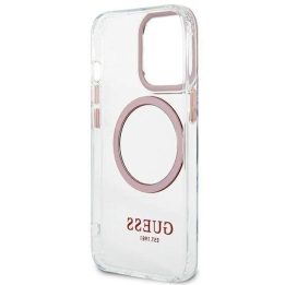 Guess metalinių kontūrų MagSafe dėklas iPhone 13 Pro / iPhone 13 - rožinis