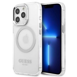 Guess metalinių kontūrų MagSafe dėklas iPhone 13 Pro / iPhone 13 - Sidabrinis