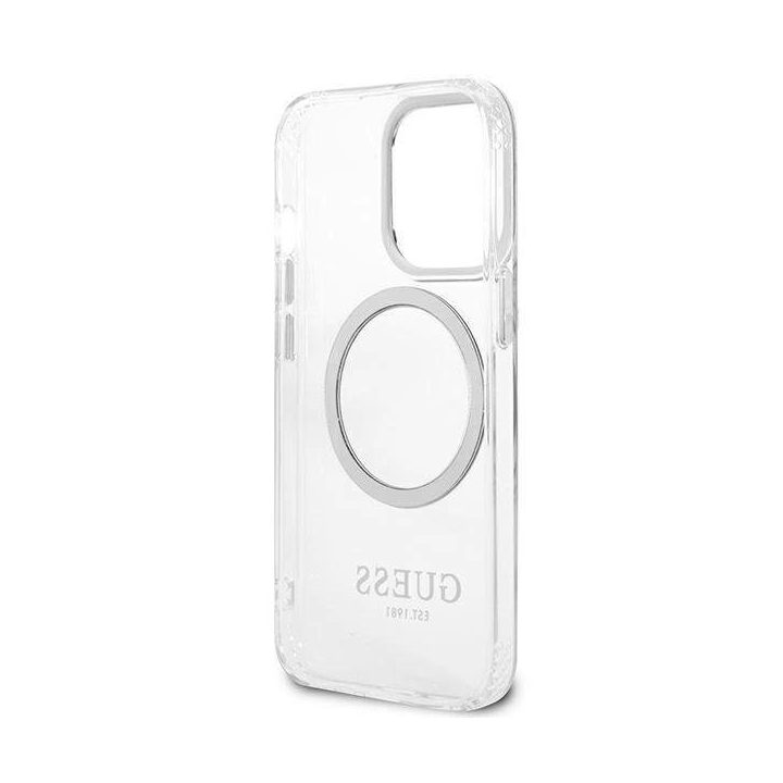 Guess metalinių kontūrų MagSafe dėklas iPhone 13 Pro / iPhone 13 - Sidabrinis