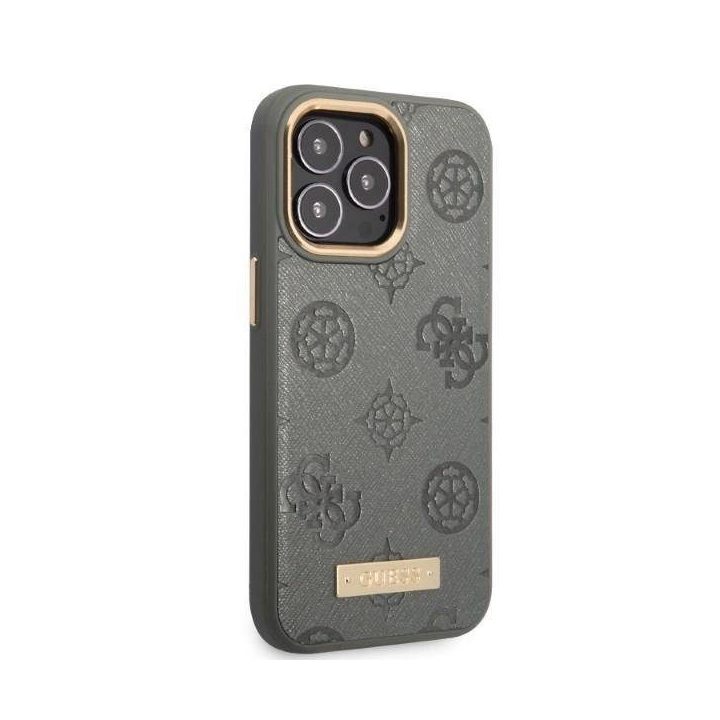 Guess GUHMP13LSAPSTG iPhone 13 Pro / 13 6.1 pilkos/pilkos spalvos deklas Peony Logo Plate MagSafe
