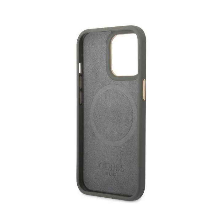 Guess GUHMP13LSAPSTG iPhone 13 Pro / 13 6.1 pilkos/pilkos spalvos deklas Peony Logo Plate MagSafe
