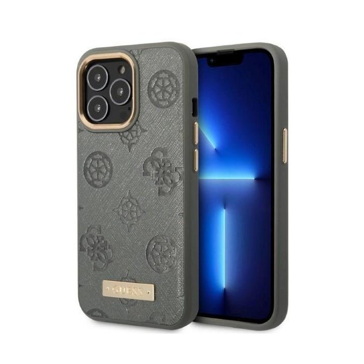 Guess GUHMP13LSAPSTG iPhone 13 Pro / 13 6.1 pilkos/pilkos spalvos deklas Peony Logo Plate MagSafe