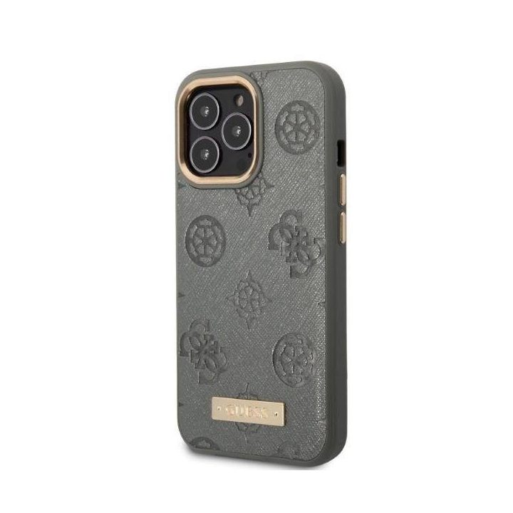 Guess GUHMP13LSAPSTG iPhone 13 Pro / 13 6.1 pilkos/pilkos spalvos deklas Peony Logo Plate MagSafe