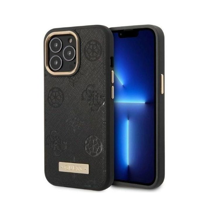 Guess GUHMP13LSAPSTK iPhone 13 Pro / 13 6.1 juodos/juodos spalvos deklas Peony Logo Plate MagSafe