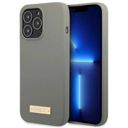 Guess GUHMP13LSPLG iPhone 13 Pro / 13 6.1 pilkos/pilkos spalvos deklas Silikoninė logotipo plokštelė MagSafe