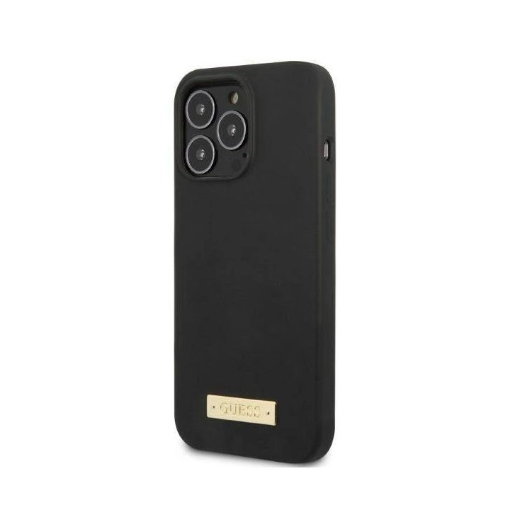 Guess GUHMP13LSPLK iPhone 13 Pro / 13 6.1 juodas/juodas deklas Silikoninė logotipo plokštelė MagSafe