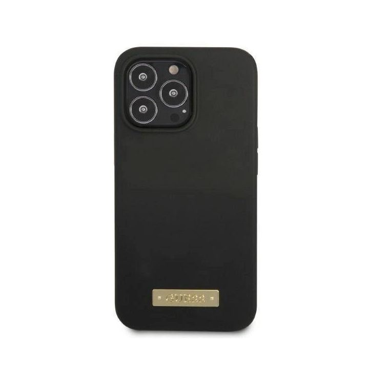 Guess GUHMP13LSPLK iPhone 13 Pro / 13 6.1 juodas/juodas deklas Silikoninė logotipo plokštelė MagSafe