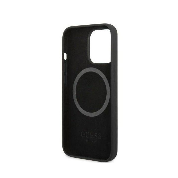 Guess GUHMP13LSPLK iPhone 13 Pro / 13 6.1 juodas/juodas deklas Silikoninė logotipo plokštelė MagSafe