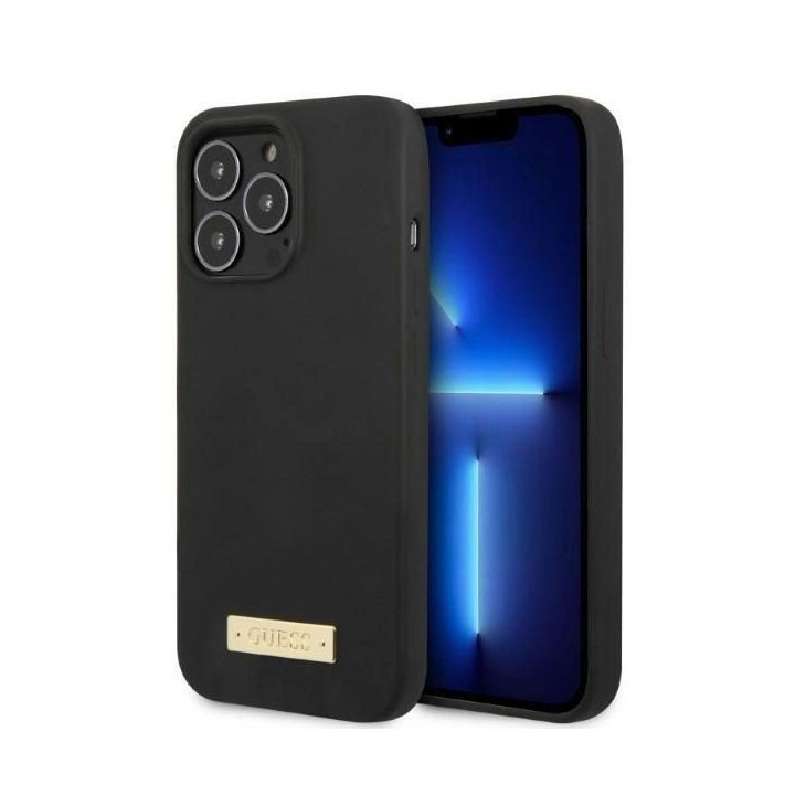 Guess GUHMP13LSPLK iPhone 13 Pro / 13 6.1 juodas/juodas deklas Silikoninė logotipo plokštelė MagSafe