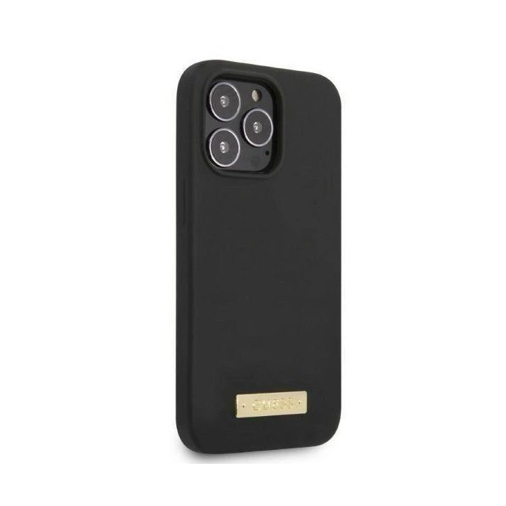 Guess GUHMP13LSPLK iPhone 13 Pro / 13 6.1 juodas/juodas deklas Silikoninė logotipo plokštelė MagSafe