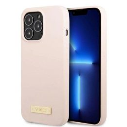 Guess GUHMP13LSPLP iPhone 13 Pro / 13 6.1 rožinės/rožinės spalvos deklas Silikoninė logotipo plokštelė MagSafe
