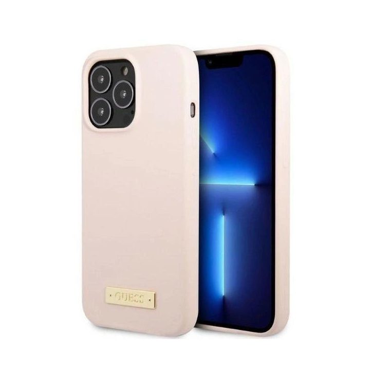 Guess GUHMP13LSPLP iPhone 13 Pro / 13 6.1 rožinės/rožinės spalvos deklas Silikoninė logotipo plokštelė MagSafe
