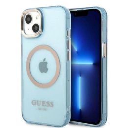 Guess Gold Outline permatomas MagSafe dėklas iPhone 13 - mėlynas