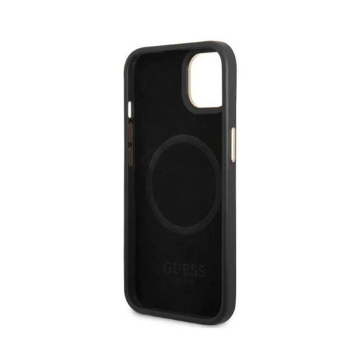 Guess GUHMP13MSAPSTK iPhone 13 6.1 juodos/juodos spalvos deklas Peony Logo Plate MagSafe
