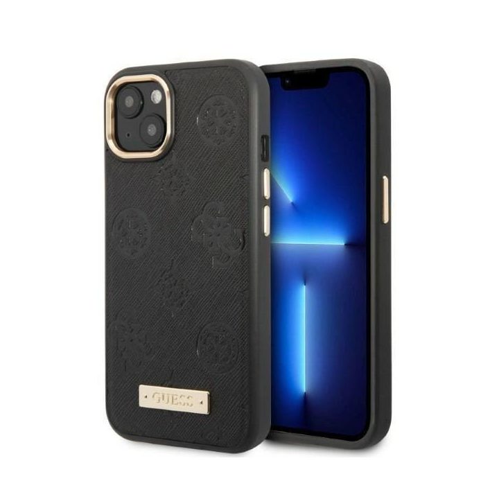 Guess GUHMP13MSAPSTK iPhone 13 6.1 juodos/juodos spalvos deklas Peony Logo Plate MagSafe