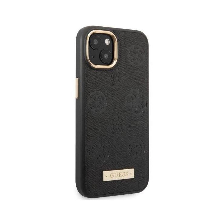 Guess GUHMP13MSAPSTK iPhone 13 6.1 juodos/juodos spalvos deklas Peony Logo Plate MagSafe