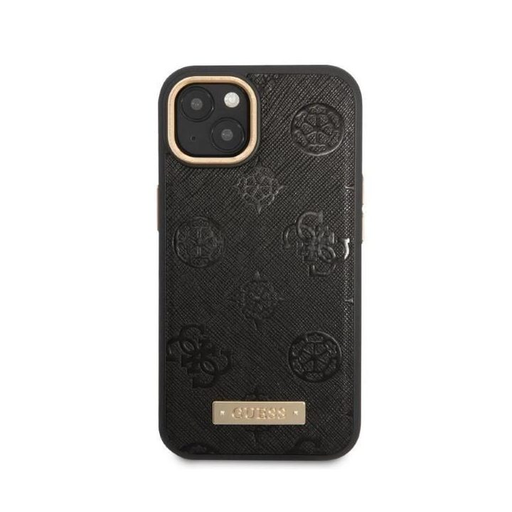 Guess GUHMP13MSAPSTK iPhone 13 6.1 juodos/juodos spalvos deklas Peony Logo Plate MagSafe