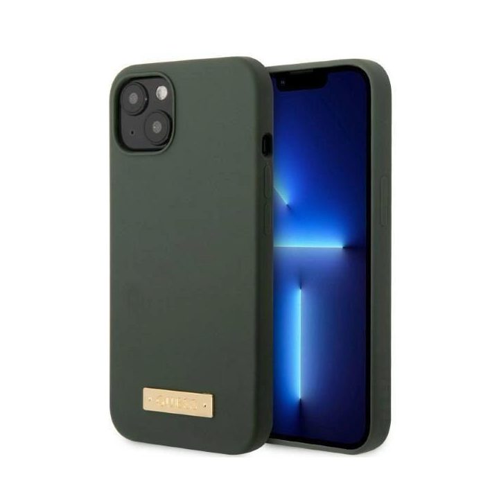 Guess GUHMP13MSBPLA iPhone 13 6.1 žalias/akio spalvos deklas Silikono logotipas MagSafe plokštelė
