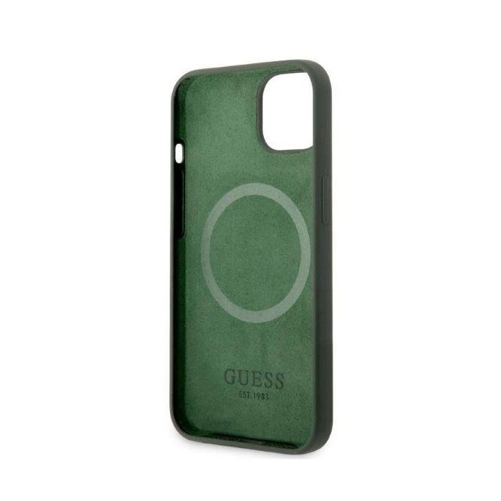 Guess GUHMP13MSBPLA iPhone 13 6.1 žalias/akio spalvos deklas Silikono logotipas MagSafe plokštelė