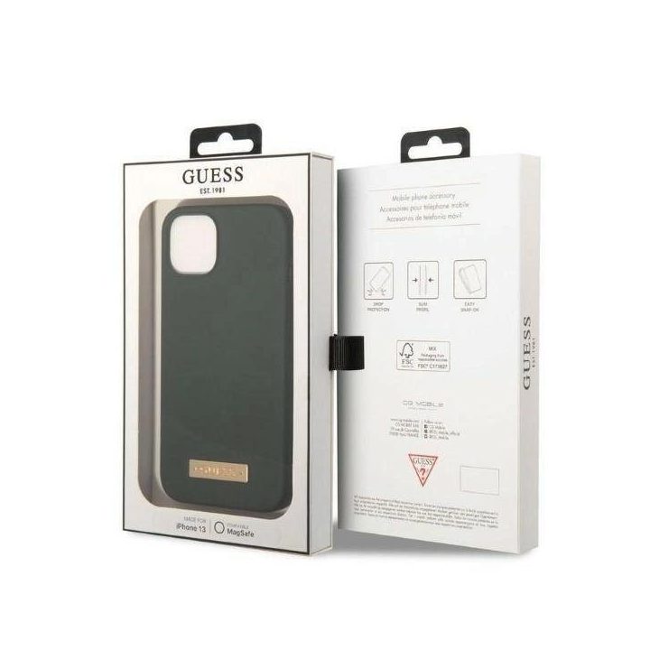 Guess GUHMP13MSBPLA iPhone 13 6.1 žalias/akio spalvos deklas Silikono logotipas MagSafe plokštelė