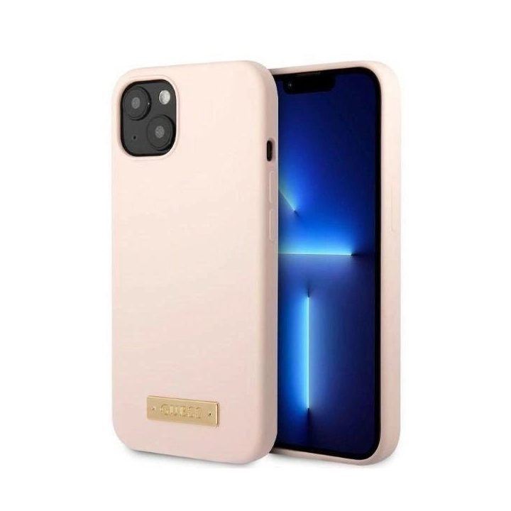 Guess GUHMP13MSBPLP iPhone 13 6.1 rožinės/rožinės spalvos deklas Silikoninis logotipas MagSafe plokštelė