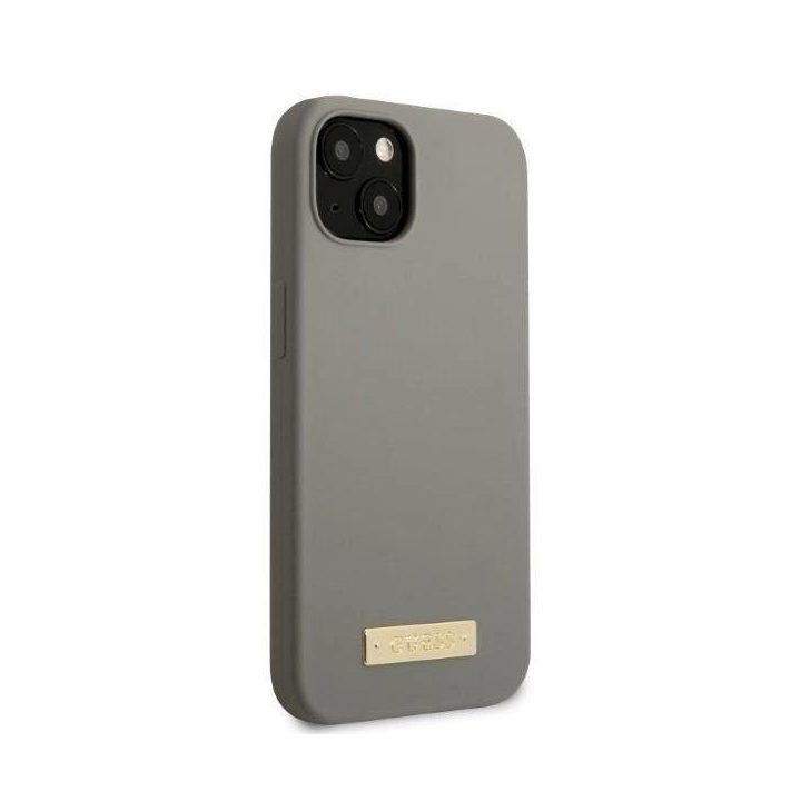 Guess GUHMP13MSPLG iPhone 13 6.1 pilkos/pilkos spalvos deklas Silikoninis logotipas MagSafe plokštelė