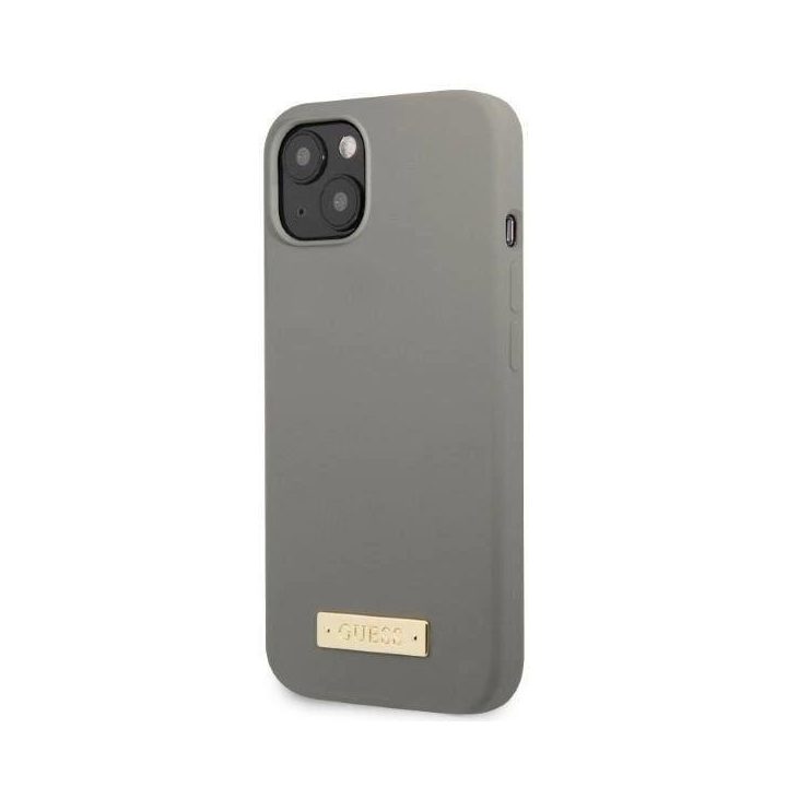 Guess GUHMP13MSPLG iPhone 13 6.1 pilkos/pilkos spalvos deklas Silikoninis logotipas MagSafe plokštelė