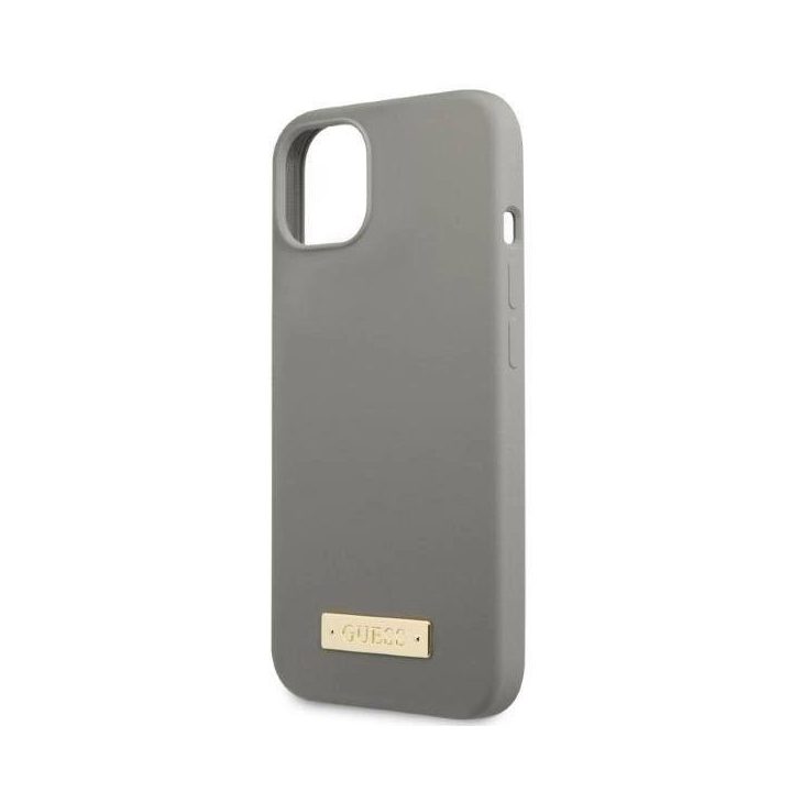 Guess GUHMP13MSPLG iPhone 13 6.1 pilkos/pilkos spalvos deklas Silikoninis logotipas MagSafe plokštelė
