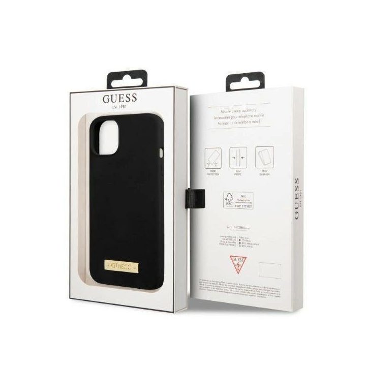 Guess GUHMP13MSPLK iPhone 13 6.1 juodos/juodos spalvos deklas Silikoninis logotipas MagSafe plokštelė