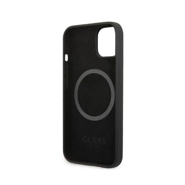 Guess GUHMP13MSPLK iPhone 13 6.1 juodos/juodos spalvos deklas Silikoninis logotipas MagSafe plokštelė