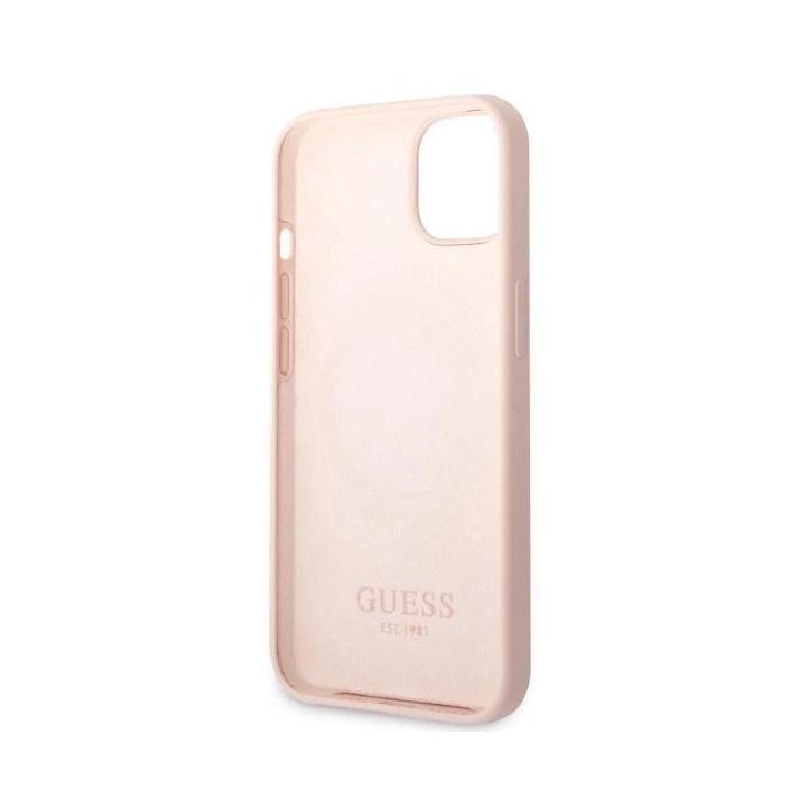 Guess GUHMP13SSBPLP iPhone 13 mini 5.4 rožinės/rožinės spalvos deklas Silikono logotipas MagSafe plokštelė