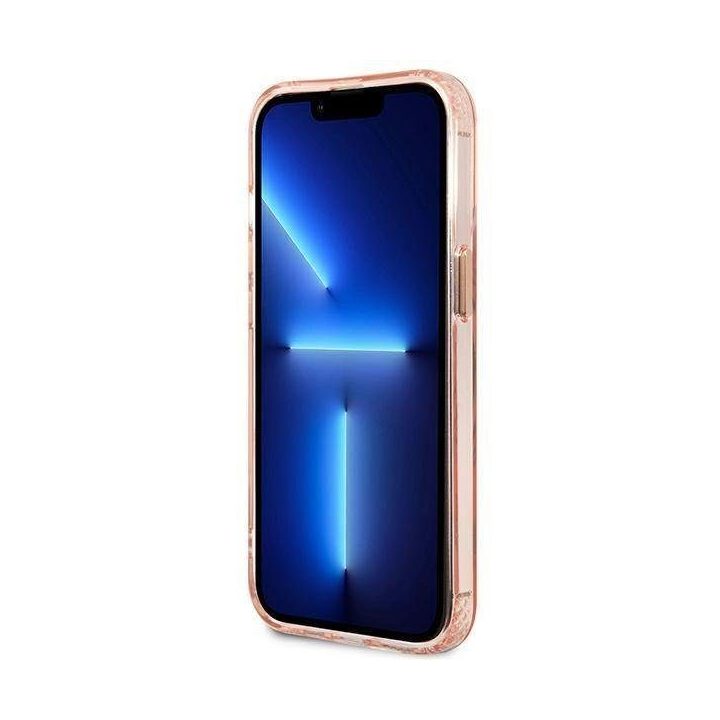 Guess Gold Outline permatomas MagSafe dėklas iPhone 13 Pro Max - rožinis