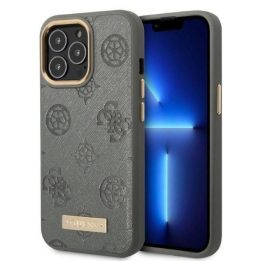 Guess GUHMP13XSAPSTG iPhone 13 Pro Max 6.7 pilkas/pilkas deklas Peony Logo Plate MagSafe