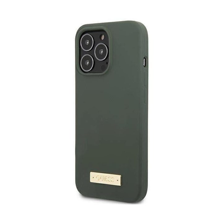 Guess GUHMP13XSPLA iPhone 13 Pro Max 6.7 green/khaki deklas Silikoninis logotipas Plokštelė MagSafe