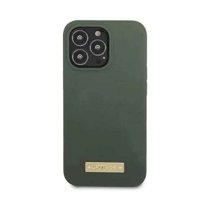 Guess GUHMP13XSPLA iPhone 13 Pro Max 6.7 green/khaki deklas Silikoninis logotipas Plokštelė MagSafe