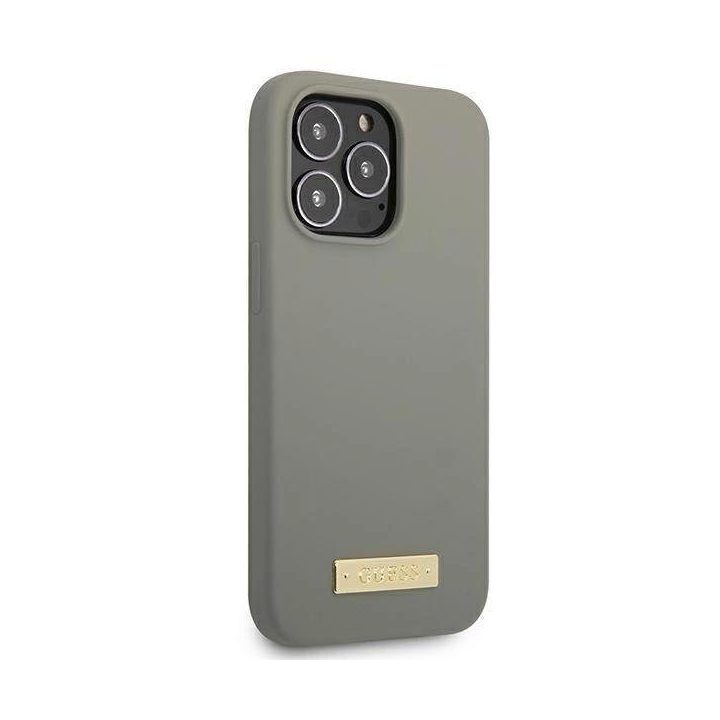 Guess GUHMP13XSPLG iPhone 13 Pro Max 6.7 pilkas/pilkas deklas Silikoninis logotipas MagSafe plokštelė