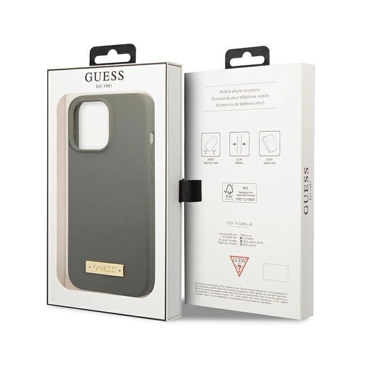 Guess GUHMP13XSPLG iPhone 13 Pro Max 6.7 pilkas/pilkas deklas Silikoninis logotipas MagSafe plokštelė