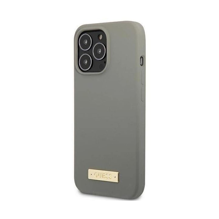 Guess GUHMP13XSPLG iPhone 13 Pro Max 6.7 pilkas/pilkas deklas Silikoninis logotipas MagSafe plokštelė