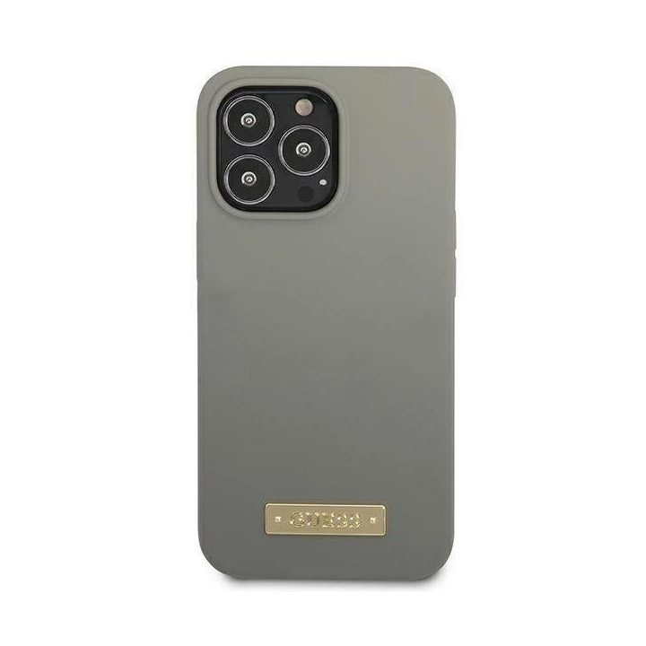 Guess GUHMP13XSPLG iPhone 13 Pro Max 6.7 pilkas/pilkas deklas Silikoninis logotipas MagSafe plokštelė