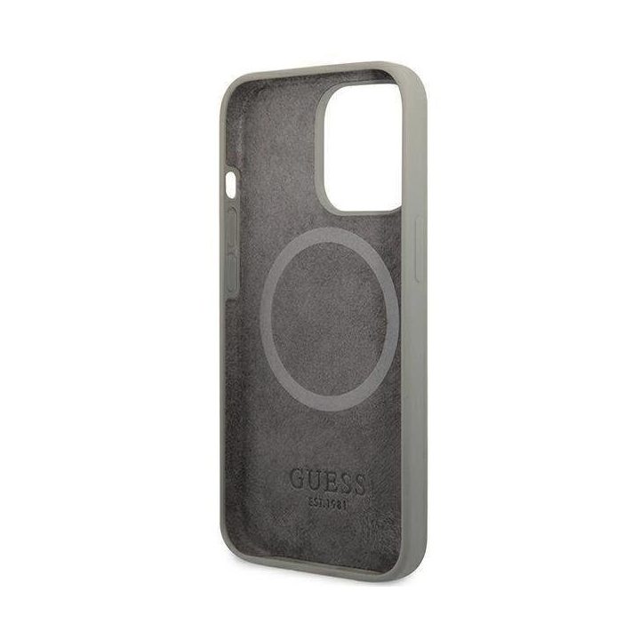Guess GUHMP13XSPLG iPhone 13 Pro Max 6.7 pilkas/pilkas deklas Silikoninis logotipas MagSafe plokštelė