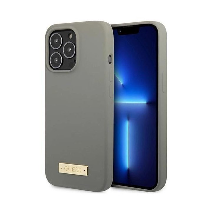 Guess GUHMP13XSPLG iPhone 13 Pro Max 6.7 pilkas/pilkas deklas Silikoninis logotipas MagSafe plokštelė