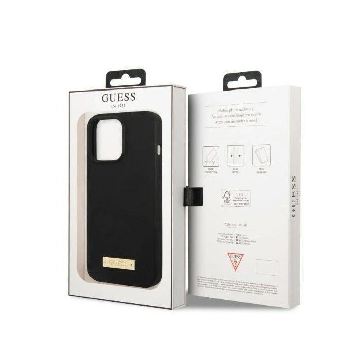 Guess GUHMP13XSPLK iPhone 13 Pro Max 6.7 juodas/juodas deklas Silikoninė logotipo plokštelė MagSafe