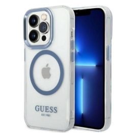 Guess metalinių kontūrų MagSafe dėklas iPhone 14 Pro - mėlynas