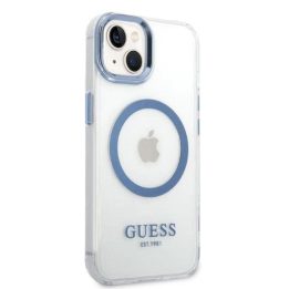 Guess metalinių kontūrų MagSafe dėklas iPhone 14 Plus - mėlynas
