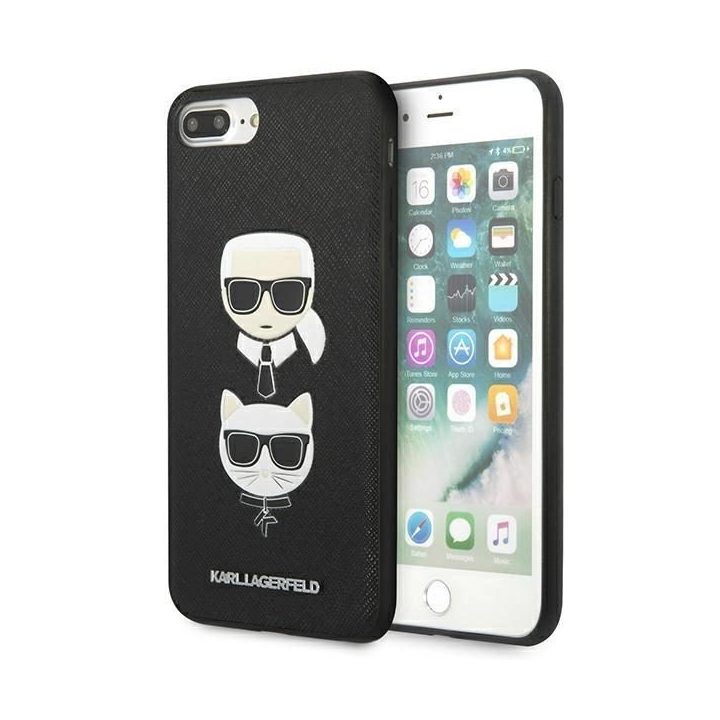 Dėklas Karl Lagerfeld Saffiano Karl&Choupette Head na iPhone 7 Plus / iPhone 8 Plus - juodos spalvos
