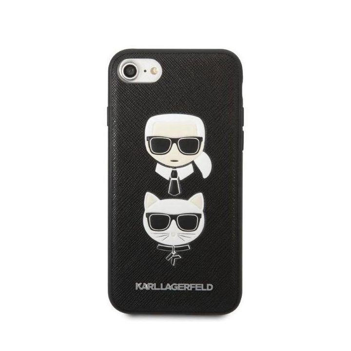 Karl Lagerfeld KLHCI8SAKICKCBK iPhone 7/8 / SE 2020 / SE 2022 juodas/juodas deklas Saffiano Karl&Choupette Head
